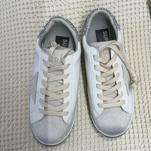 White and Silver Sneakers